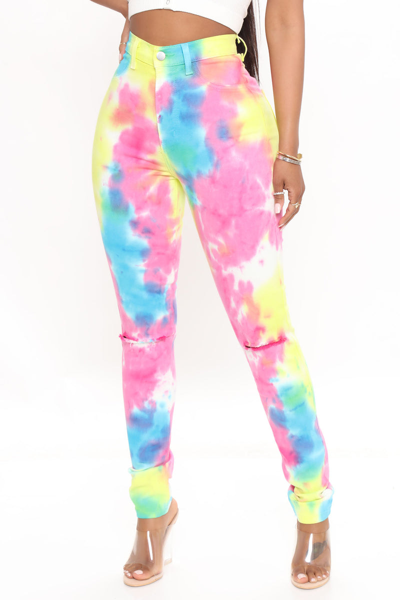 Stay Vibin Tie Dye Skinny Jeans Multi Color Fashion Nova