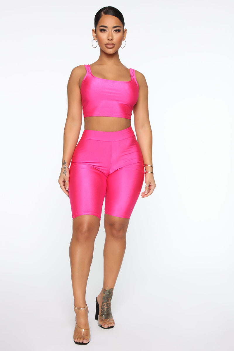 Hot pink biker shorts set outlet