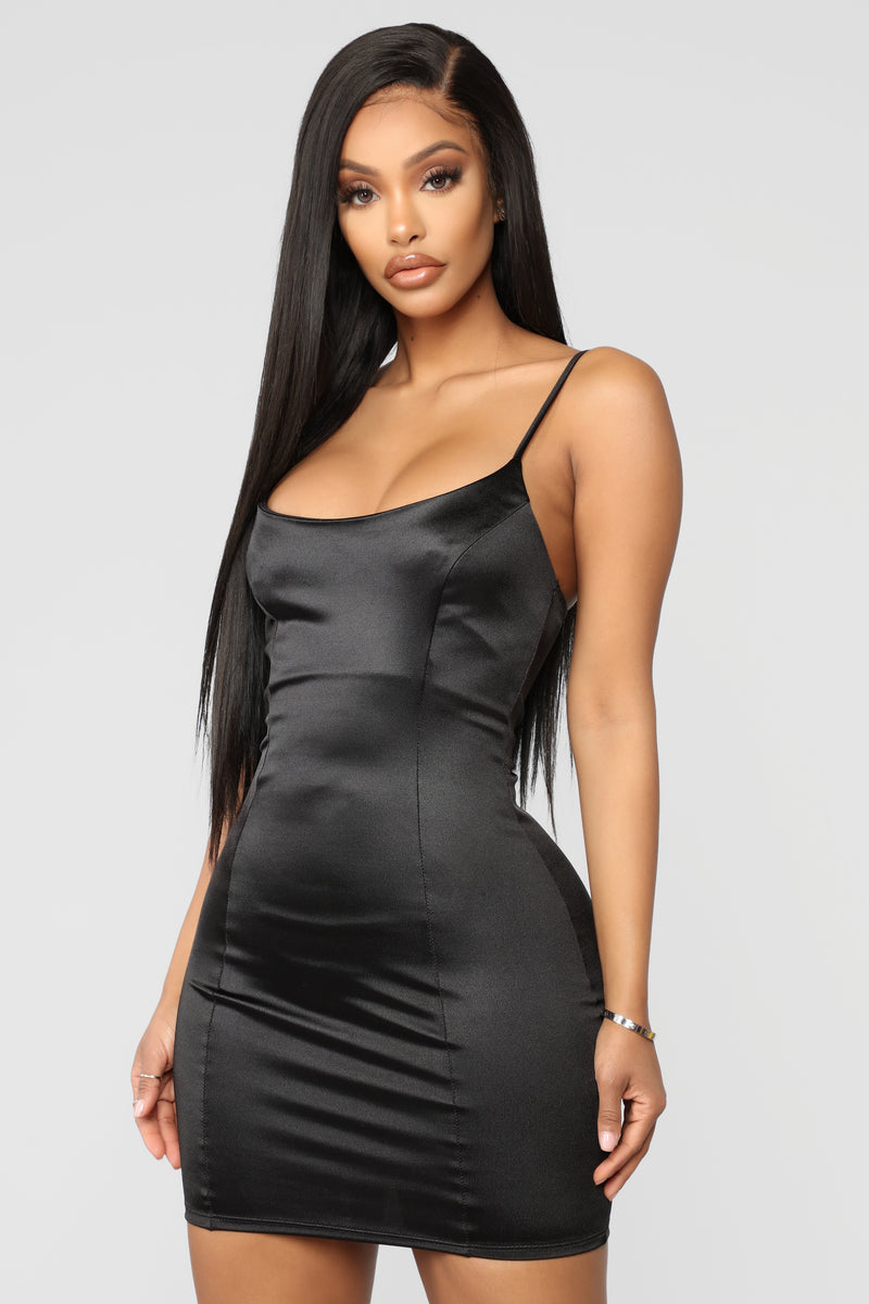 So Smooth Satin Mini Dress Black