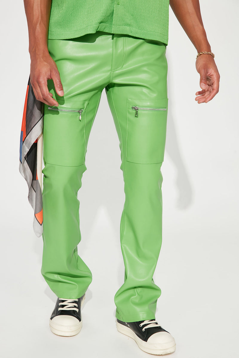 Green leather pants mens sale