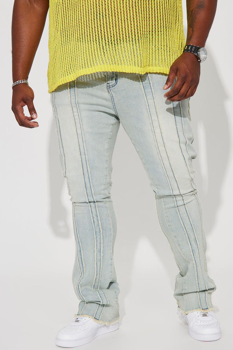 Fray Row Down Stacked Skinny Flare Jeans Light Wash Fashion Nova