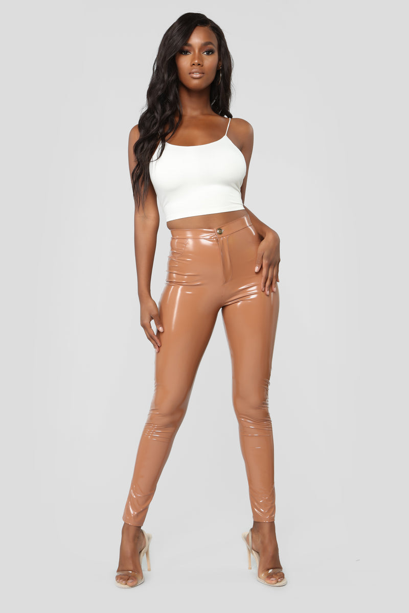 Late Night Texts Vinyl Pants Cognac