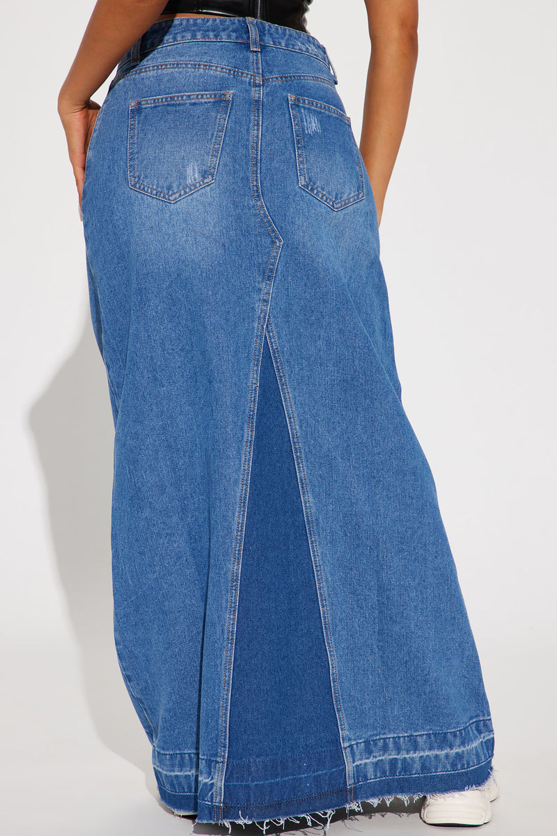 Be My Lover Denim Maxi Skirt Medium Wash