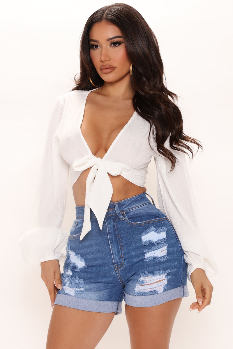 Abriana Tie Front Top White
