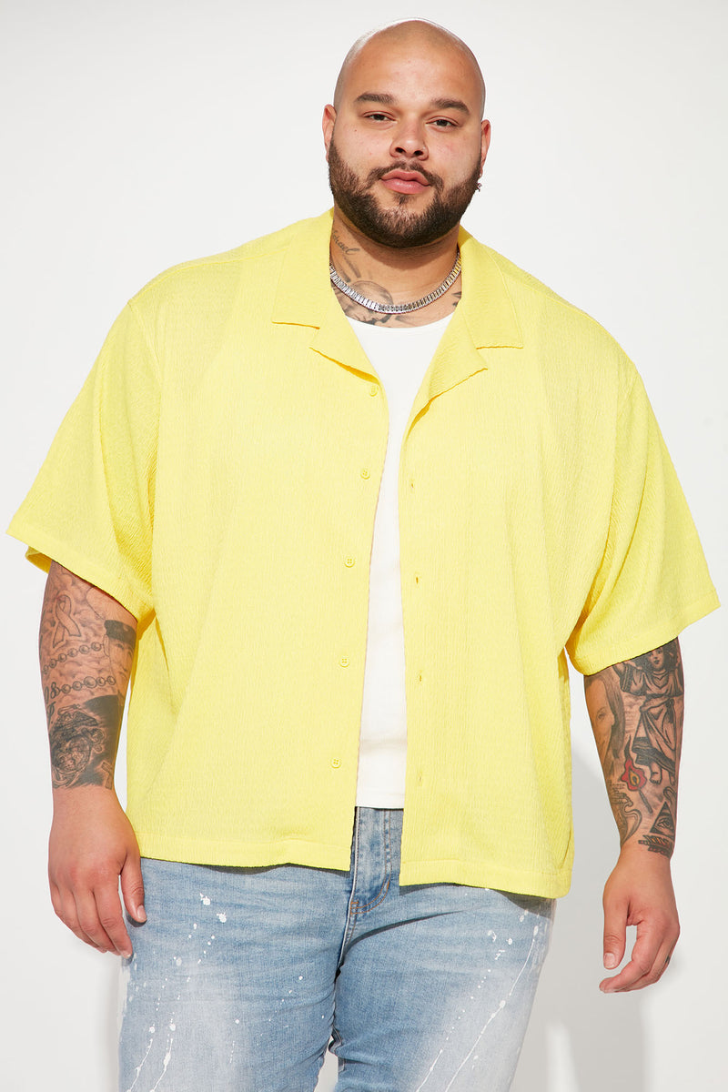 You Can Feel It Textured Short Sleeve Button Up Yellow