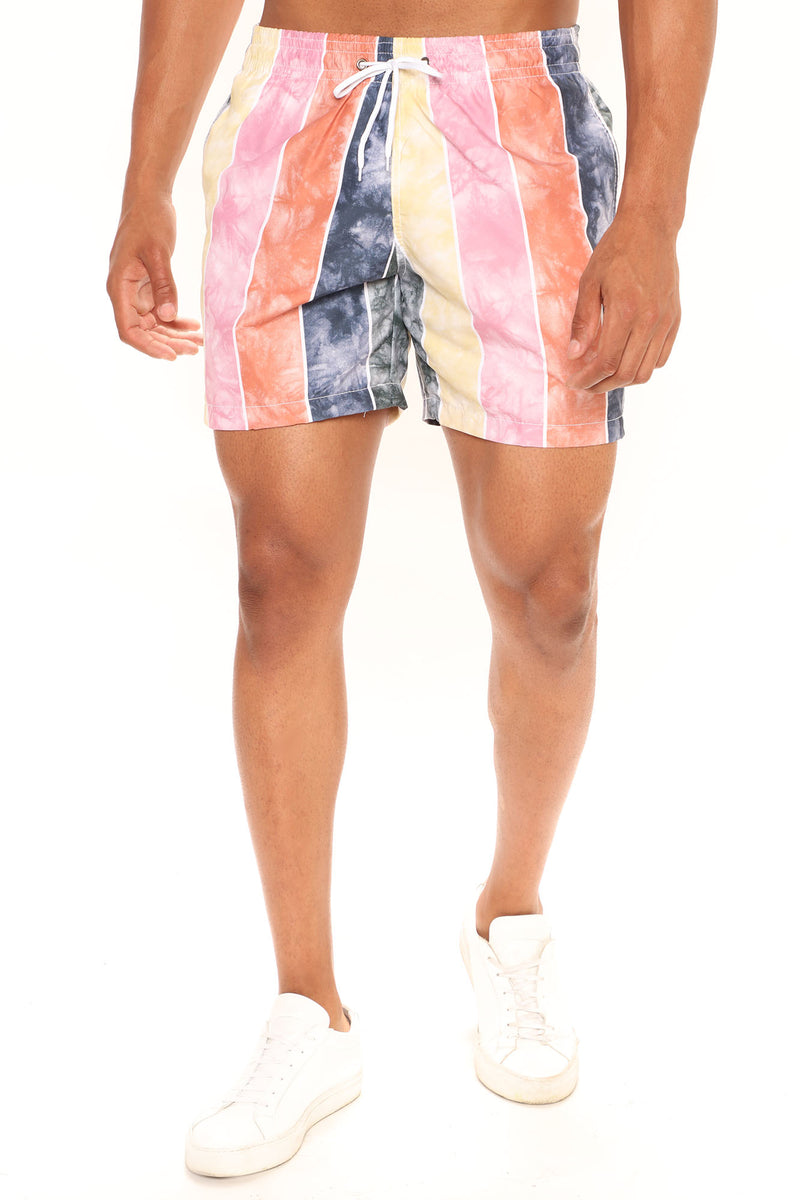 Stripe Tie Dye Swim Trunks Multi Color Fashion Nova, Mens Swim
