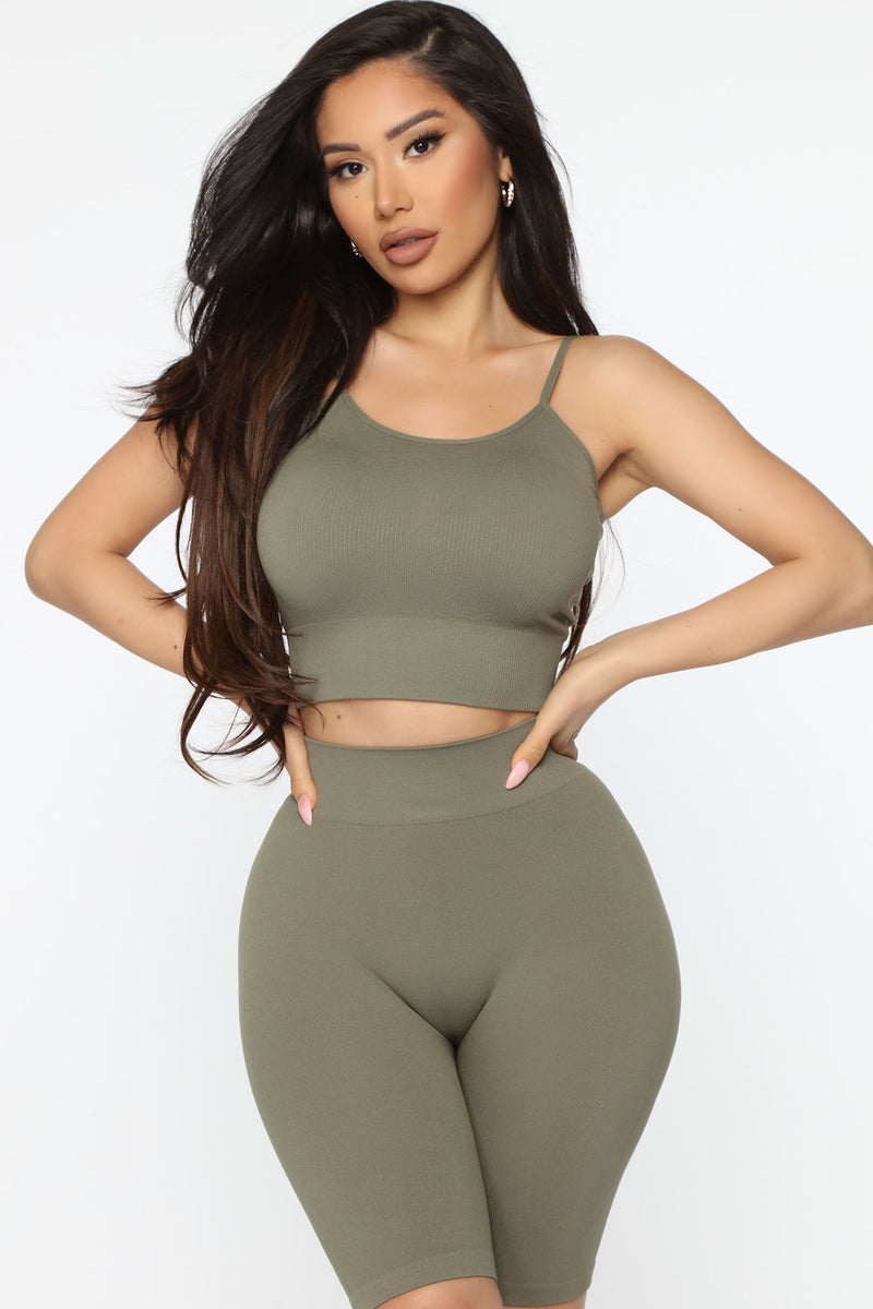 Must Have Seamless Layering Biker Short Set Olive Fashion Nova