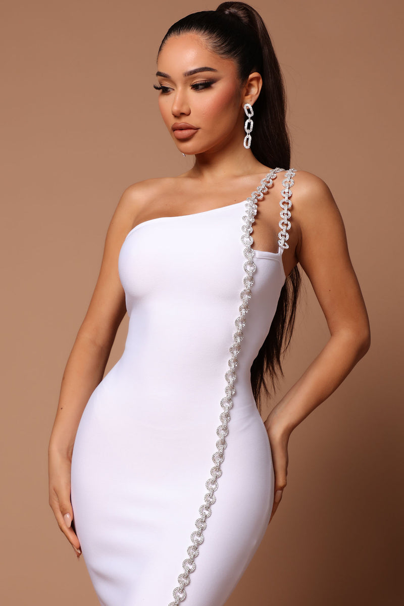 Gigi One Shoulder Midi Dress White Fashion Nova Luxe