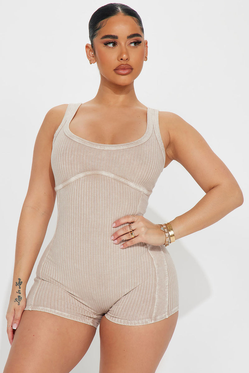Andrea Ribbed Romper Set Sand Fashion Nova Rompers Fashion Nova