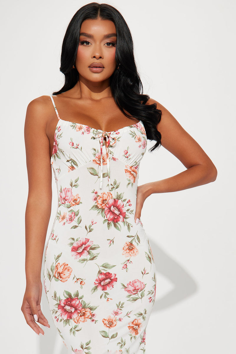 White floral online bodycon dress