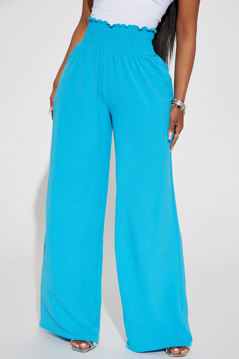 Beach Walk Wide Leg Textured Pant Turquoise Fashion Nova, Pants