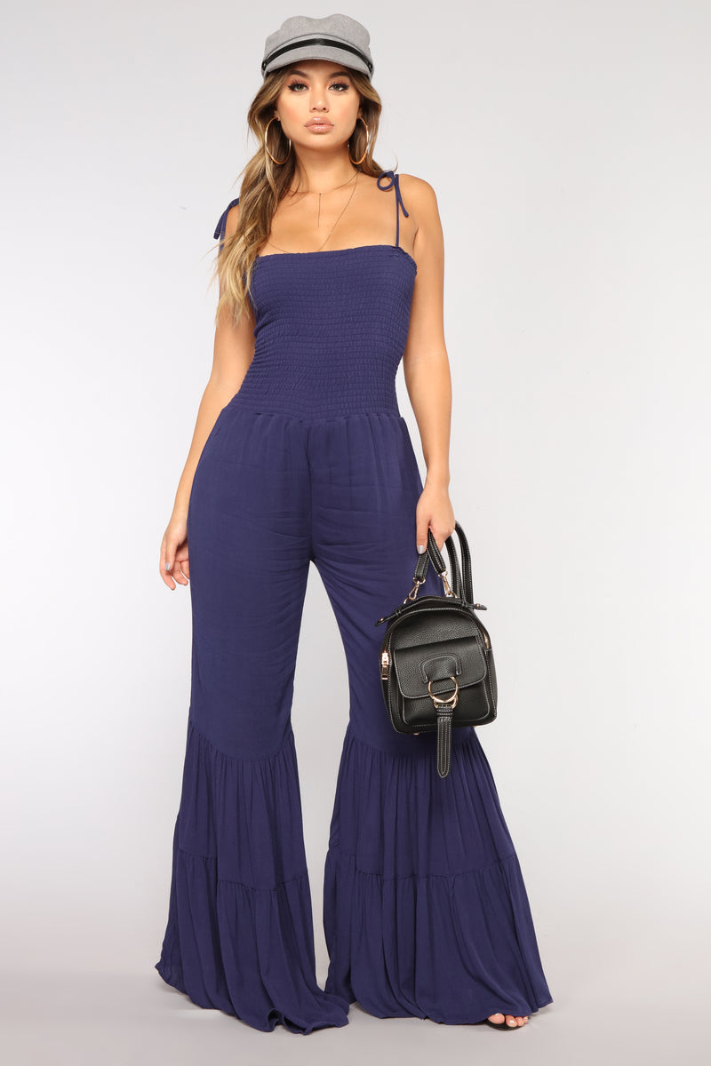 Rydel Smocked Jumpsuit Navy