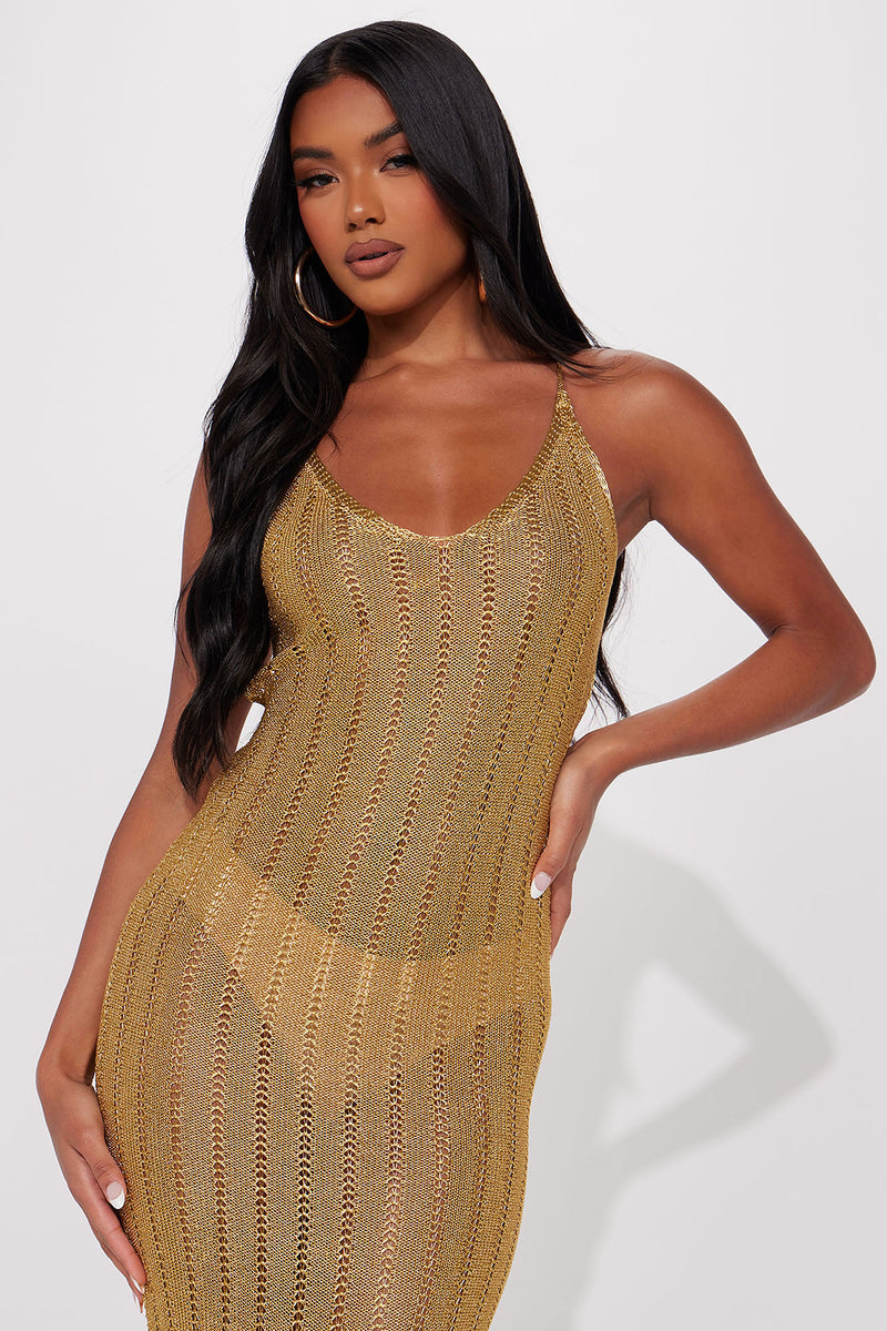 Gold metallic crochet best sale dress