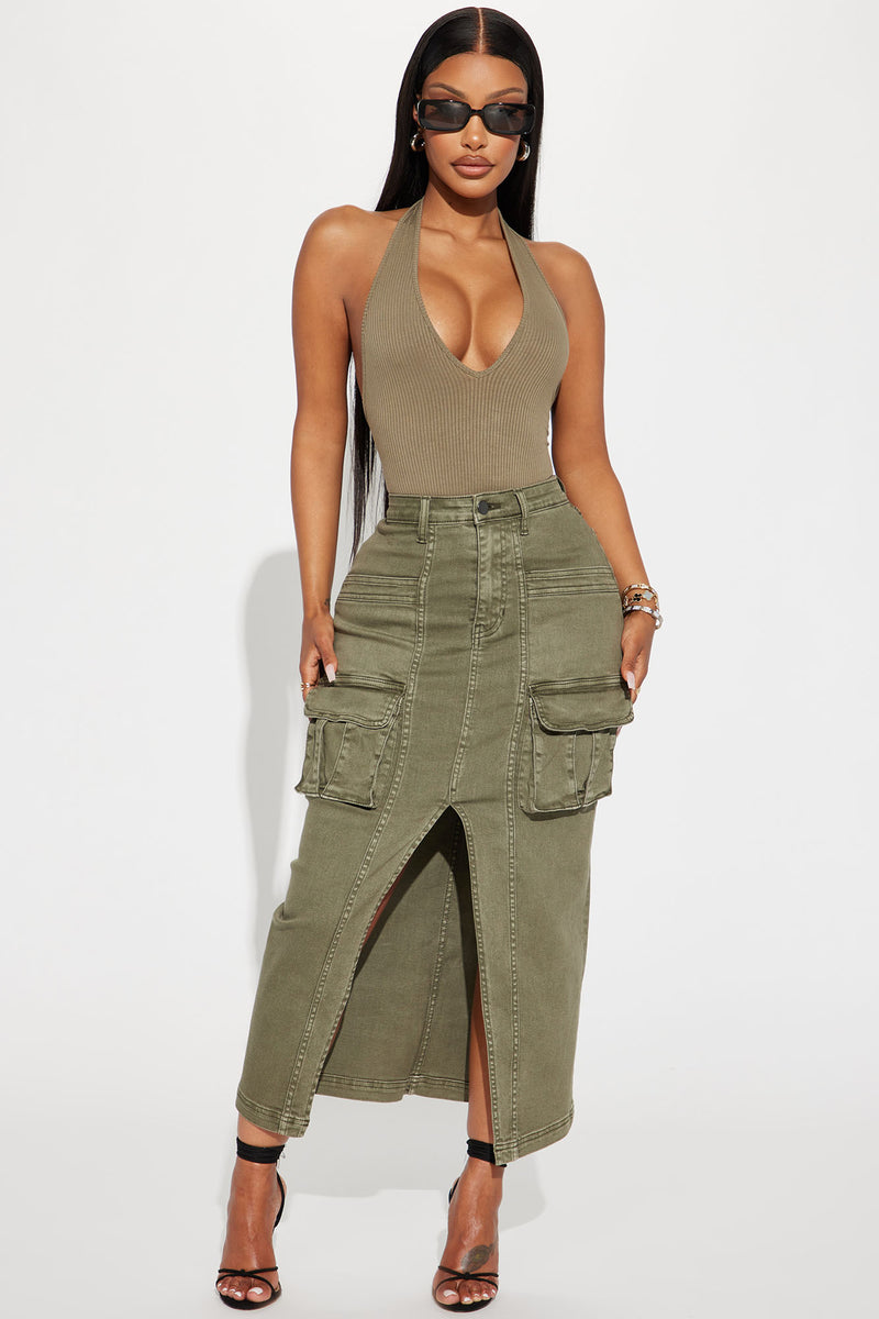 Get In Line Cargo Maxi Skirt Olive Fashion Nova Skirts