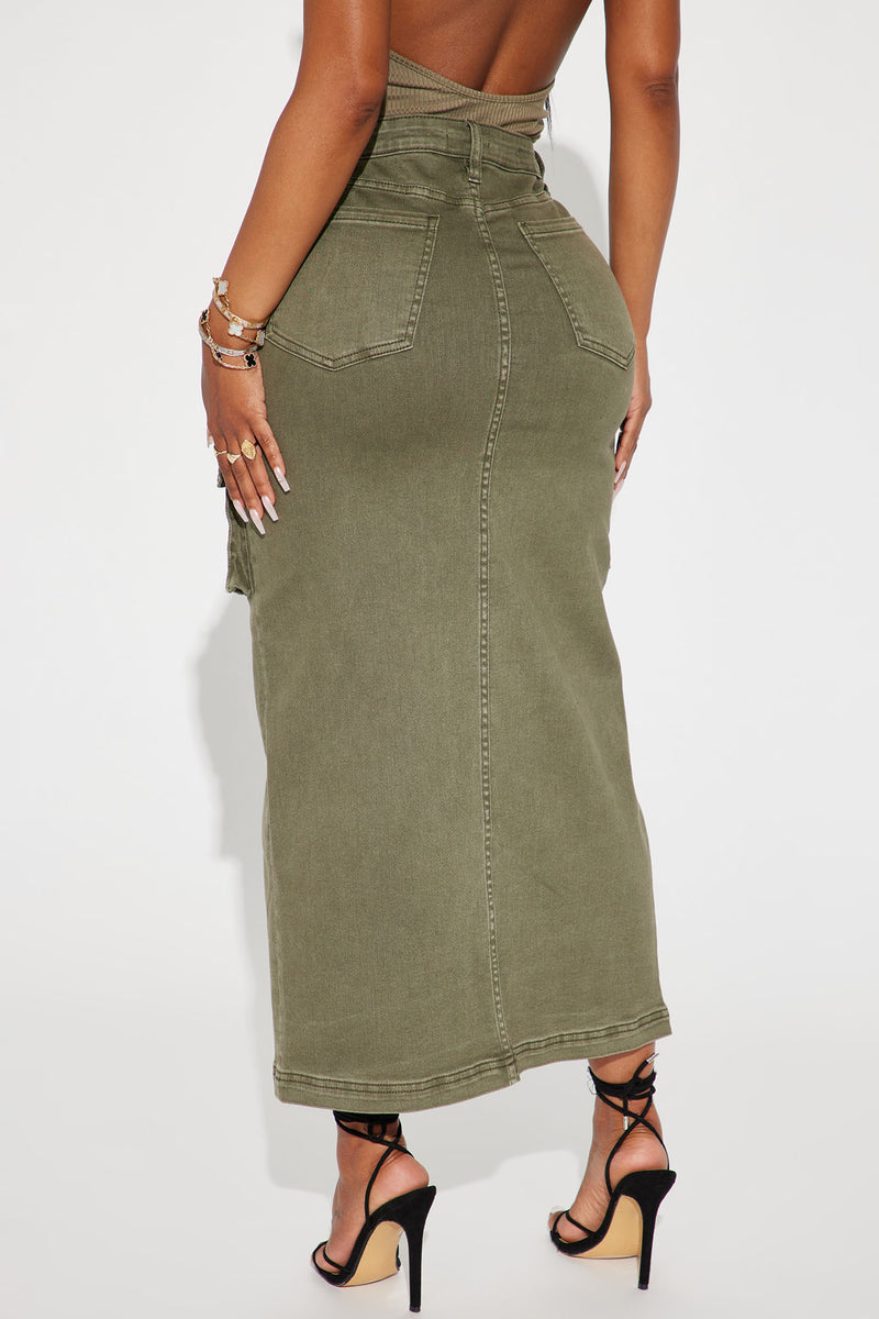 Get In Line Cargo Maxi Skirt Olive