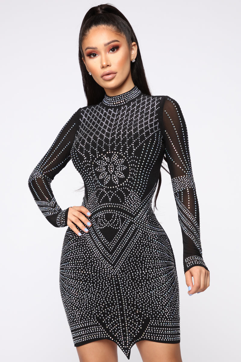 Black rhinestone 2025 dress fashion nova