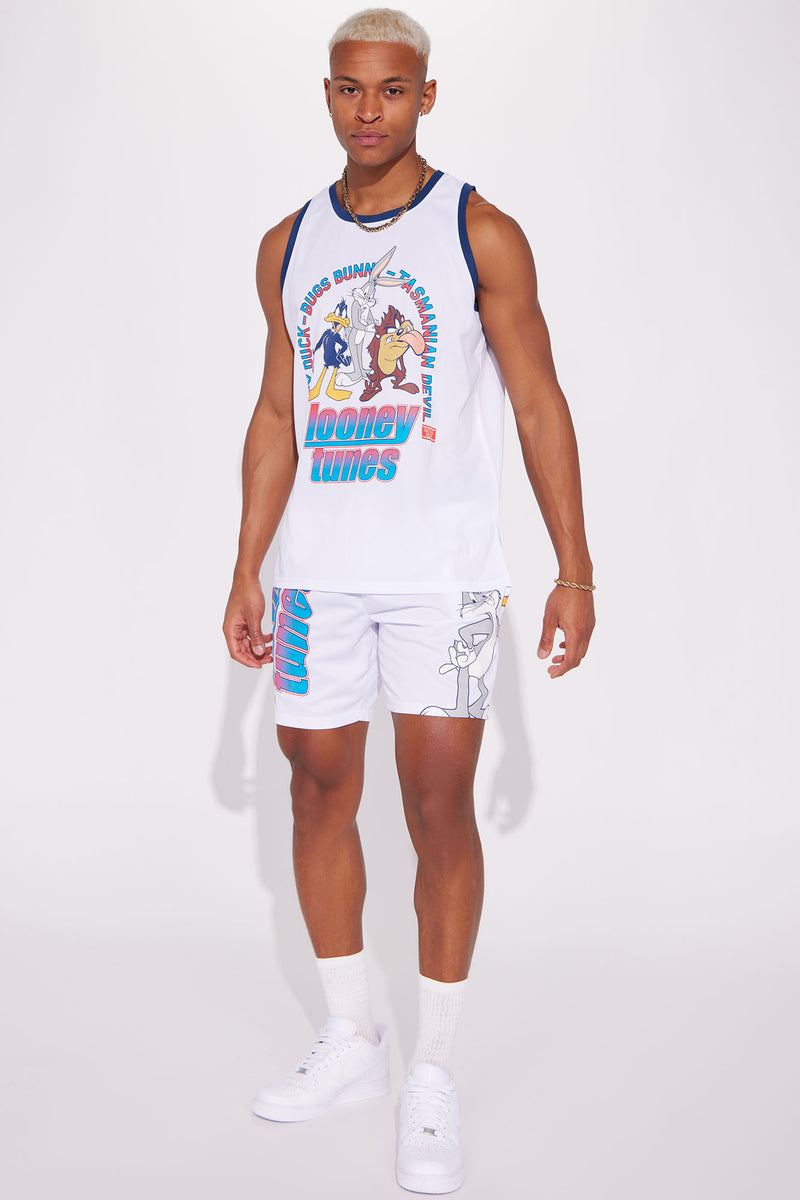 Men's Looney Tunes Top Three Basketball Jersey in White Size 3XL by Fashion Nova