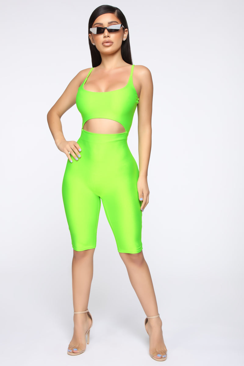 More Than Expected Biker Short Romper Neon Lime