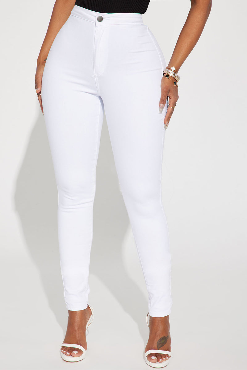 Super High Waist Denim Skinnies - White