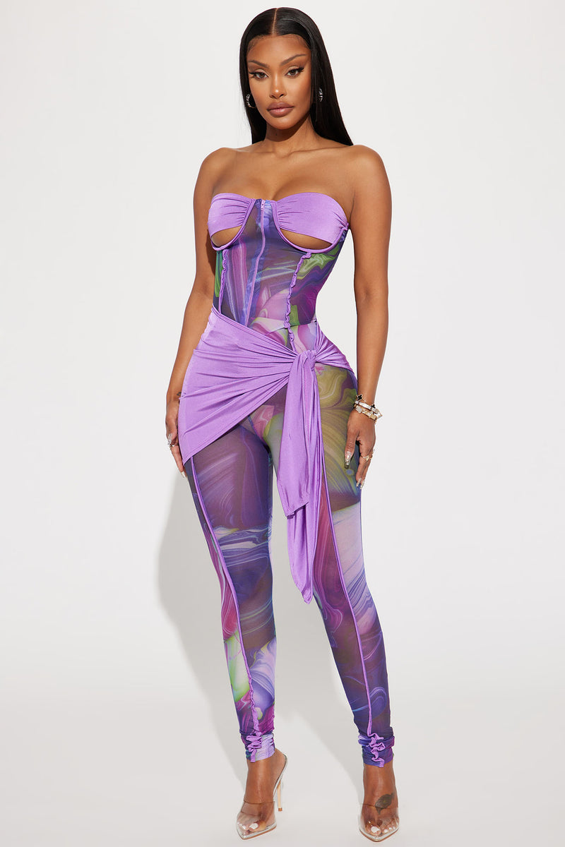 Amara Mesh Jumpsuit Purple combo