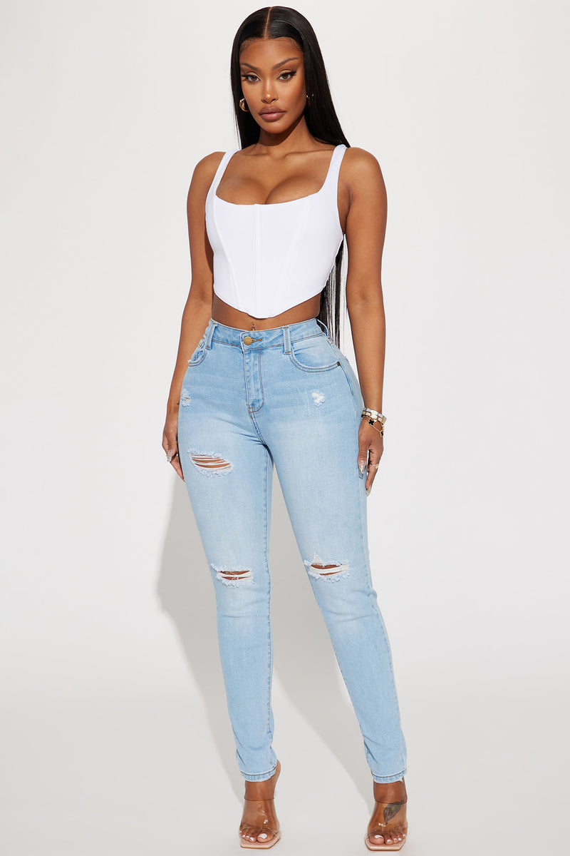 Blue high 2025 waisted jeans outfit