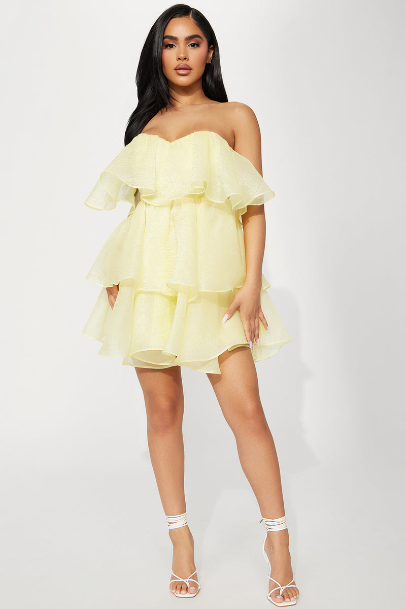 Yellow ruffle dress fashion nova 2025