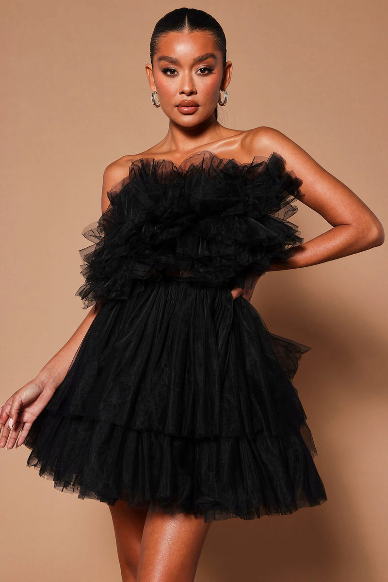 Amber Deep V Embellished Feather Trim Mini Dress - Black