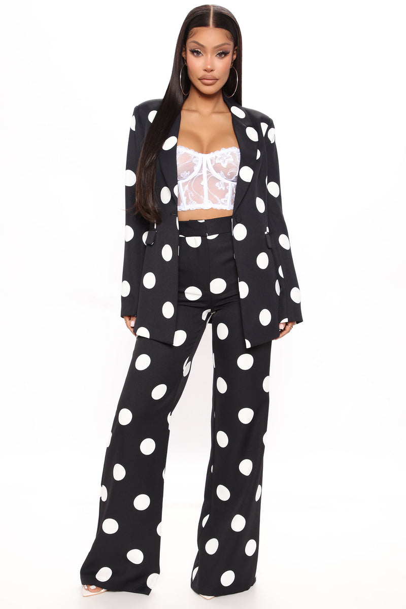 Only You Polka Dot Blazer Pant Set 34.5 Black/White Fashion Nova