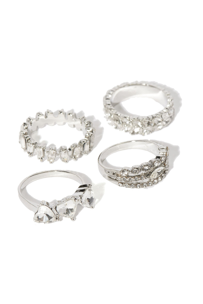 All You Need 4 Piece Ring Set Clear/Silver Fashion Nova, Jewelry