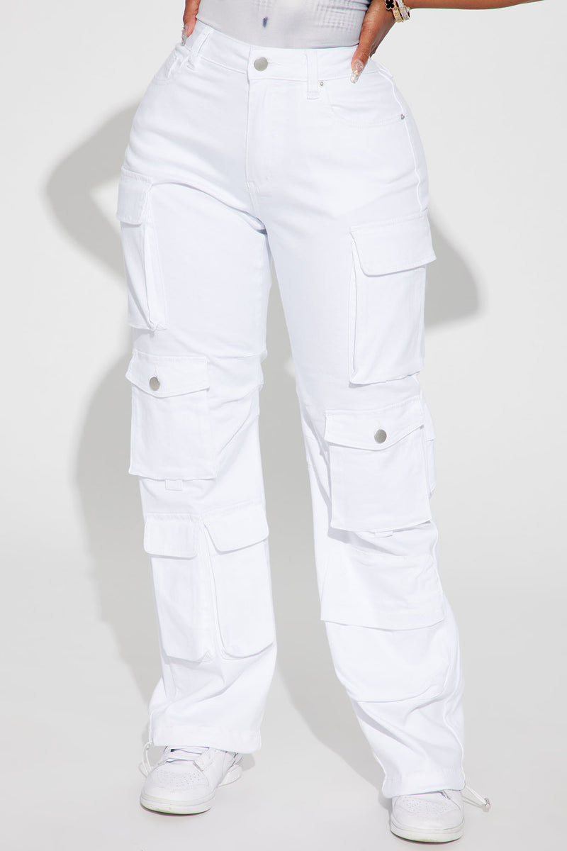 White cargo pants fashion nova shop