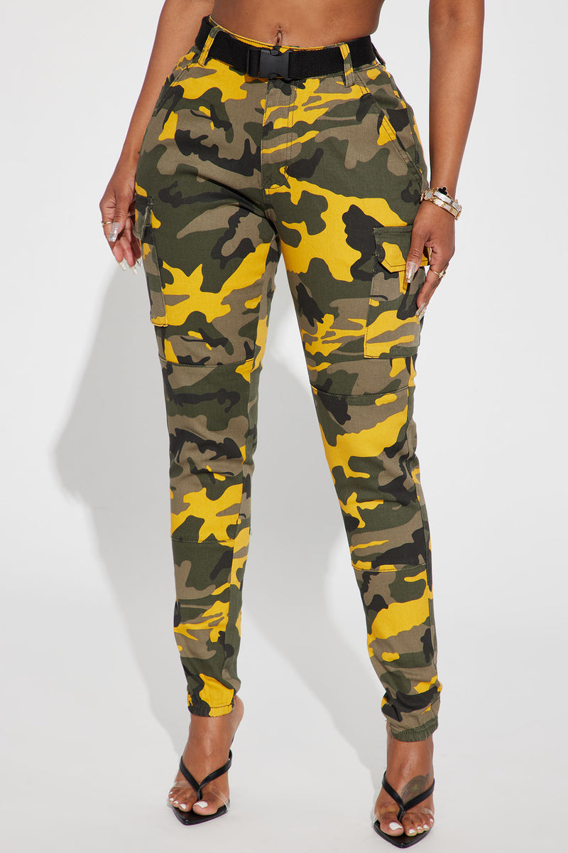Plus size yellow camo pants discount