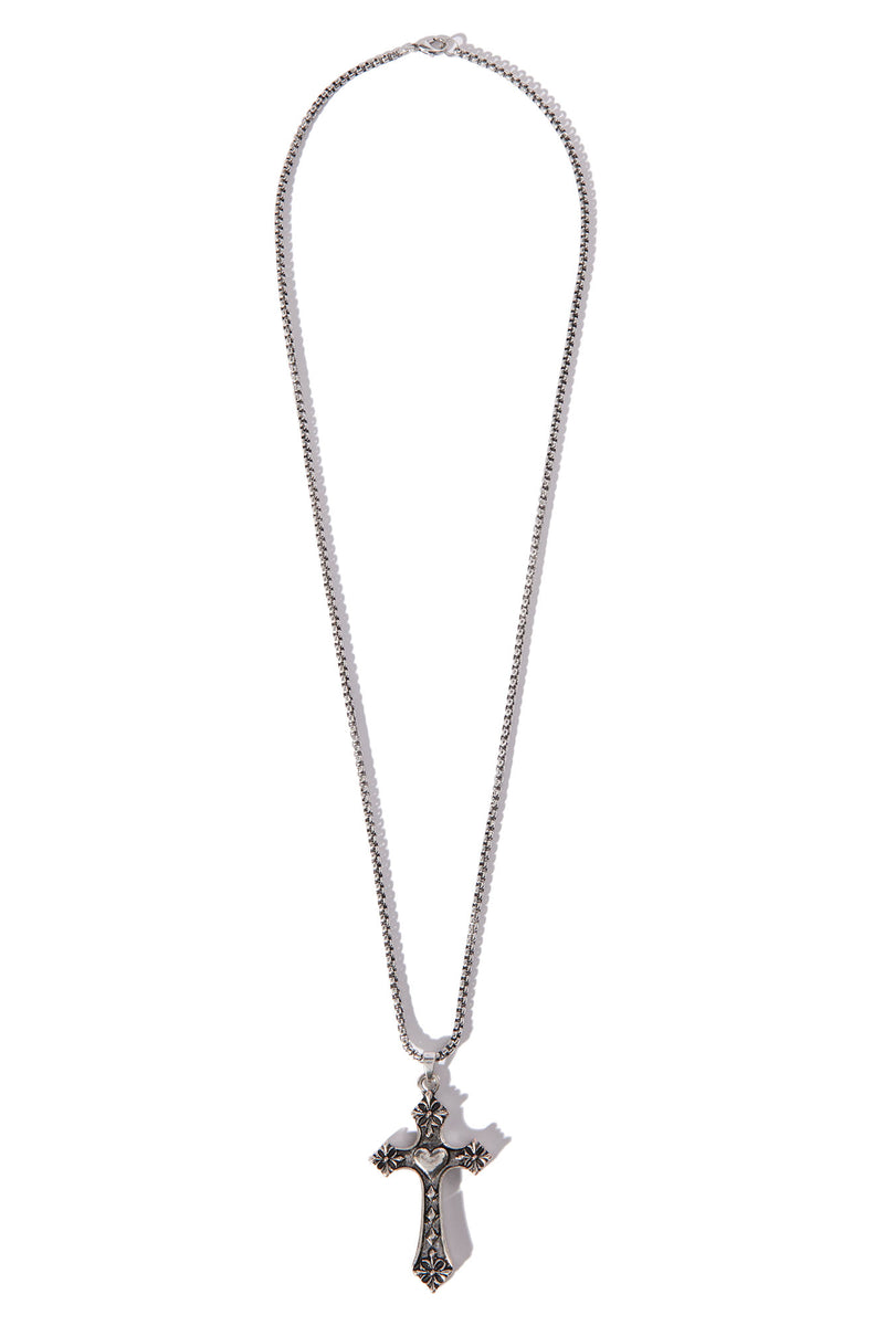 Crossed Heart Chain Necklace Silver Fashion Nova, Mens Jewelry