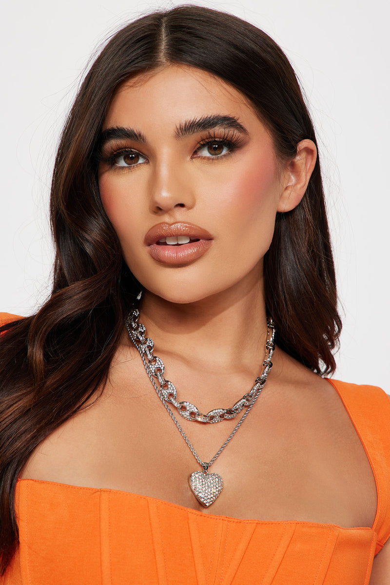 Love Connection Layered Necklace Silver Fashion Nova, Jewelry