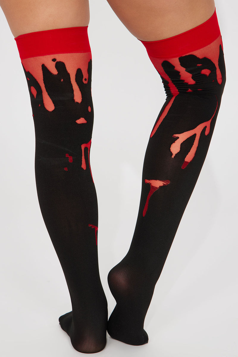 Black and red thigh high socks discount