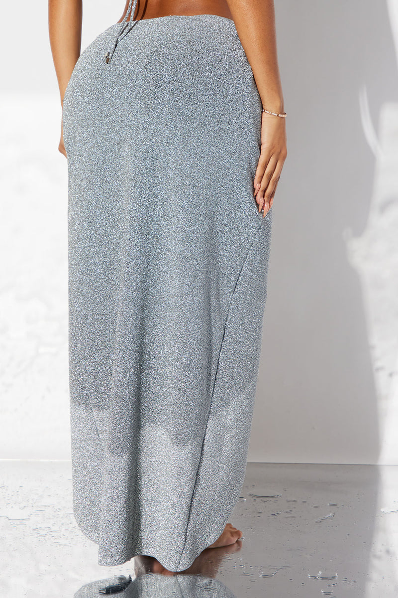 Call Me On My Shell Cover Up Maxi Skirt Silver Fashion Nova
