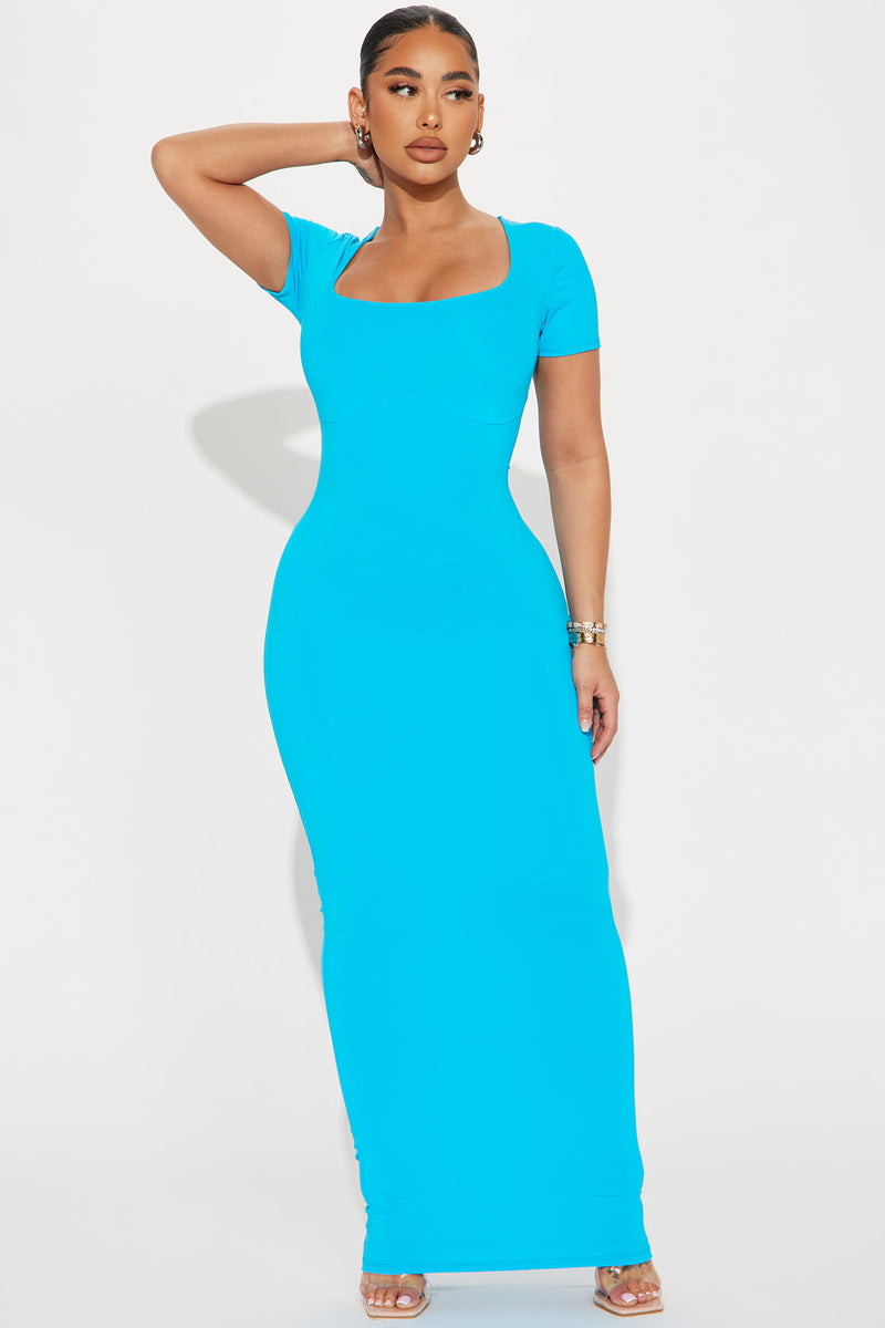 Noelle Short Sleeve Maxi Dress Turquoise Fashion Nova Dresses