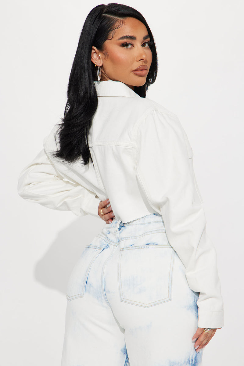 White jean discount jacket fashion nova