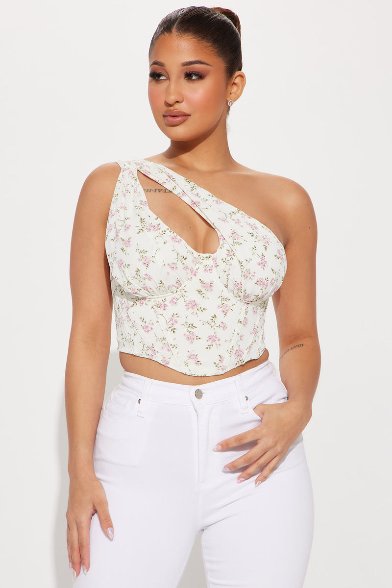 Womens - Floral Embroidered Corset Top in Urban Cream