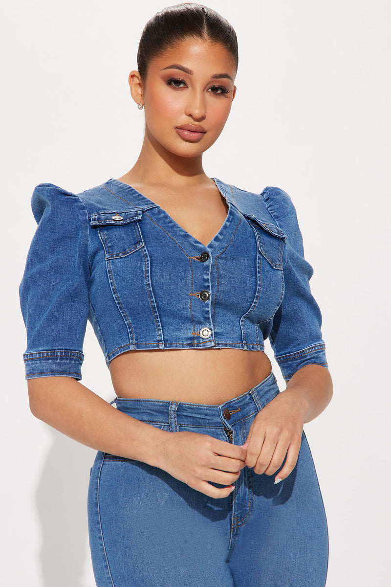 Fashion nova denim crop hot sale top