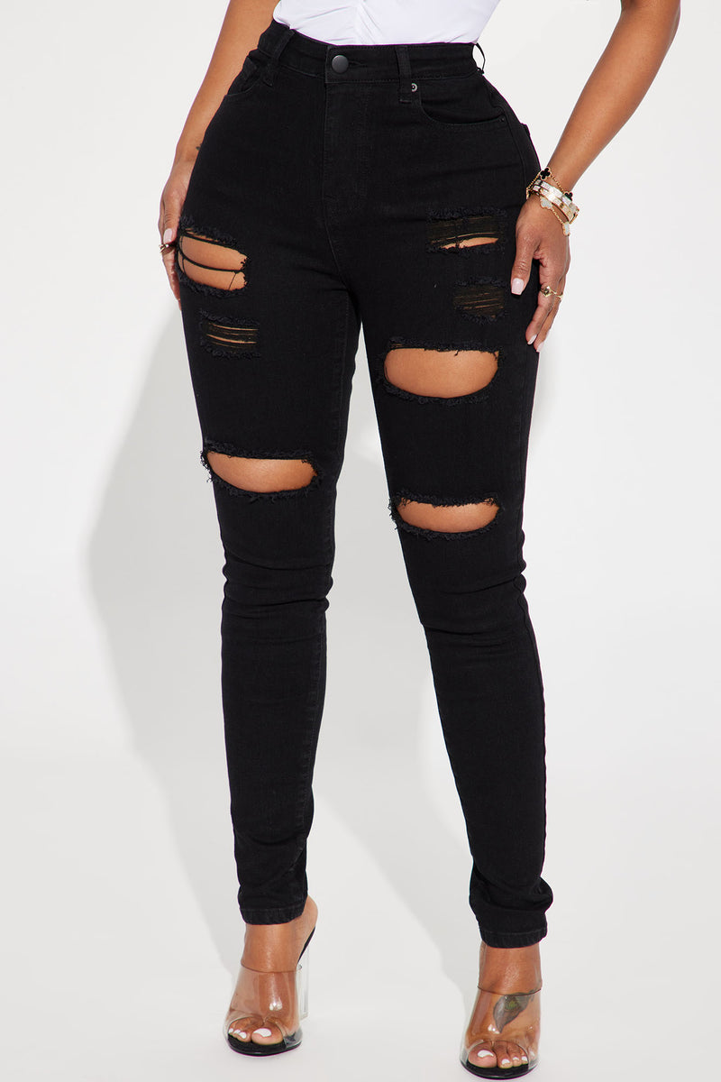 Decker Ripped High Rise Stretch Skinny Jeans - Black