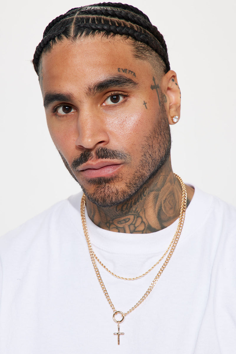 All The Way Up Cross 2 Piece Chain Necklace Gold Fashion Nova, Mens