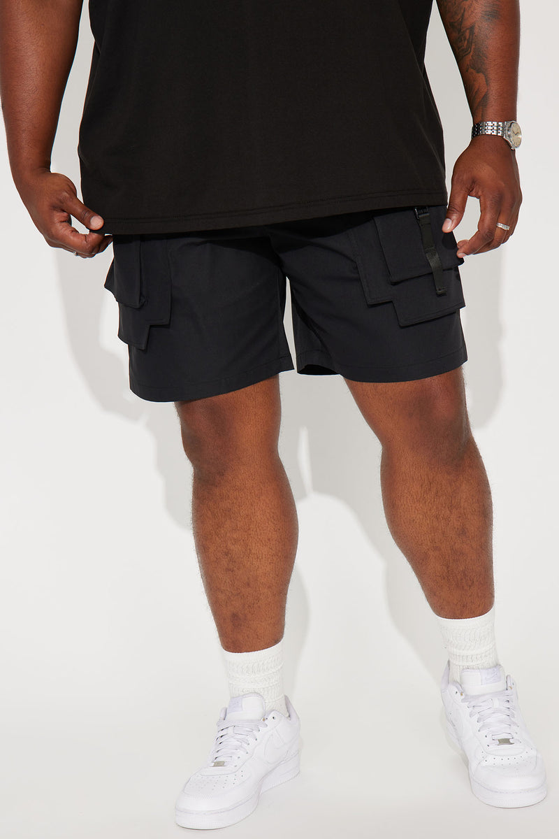 Black nylon cargo shorts online