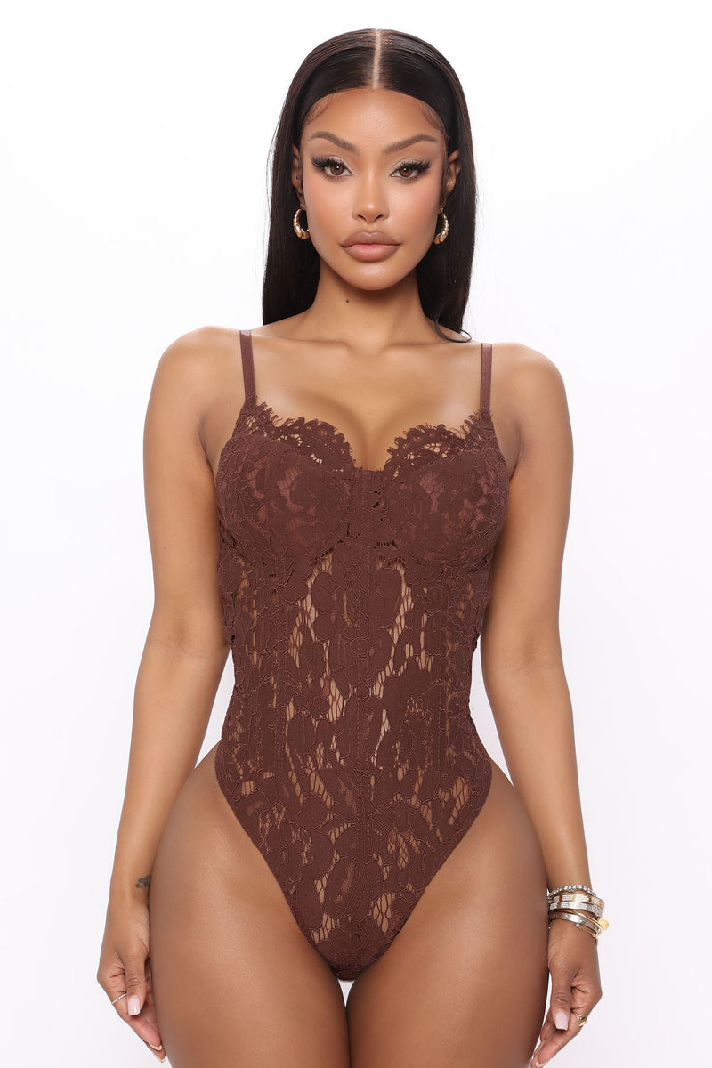 Undeniable Attraction Lace Bodysuit - Brown