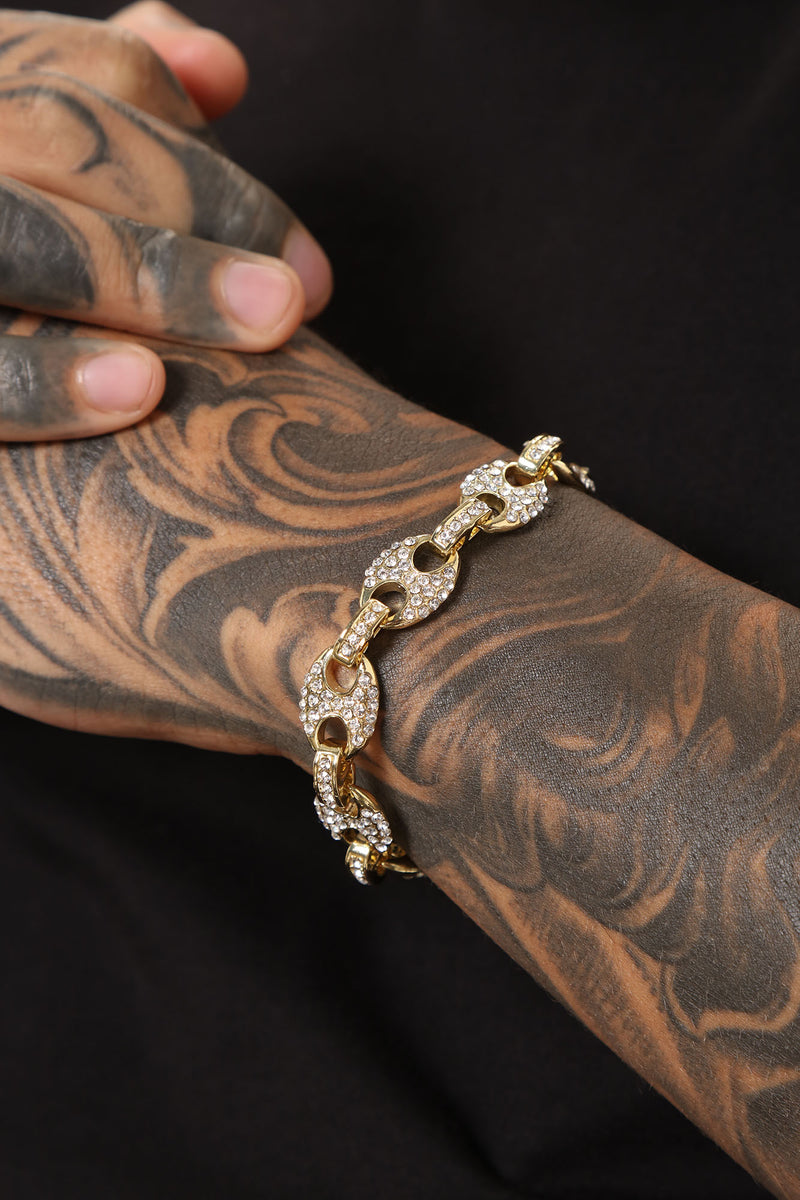 Iced Out 12mm G Link Bracelet Gold Fashion Nova Mens Jewelry