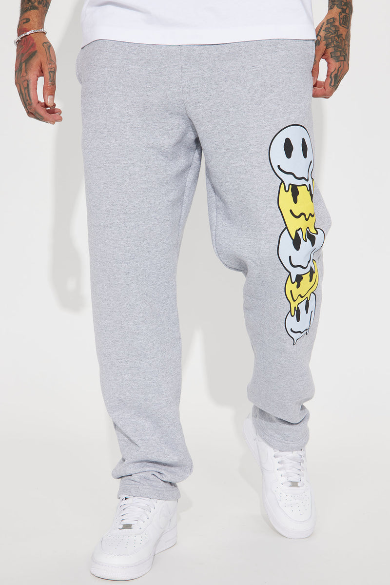Drippy Smiley Sweatpant Grey Fashion Nova Mens Fleece Bottoms