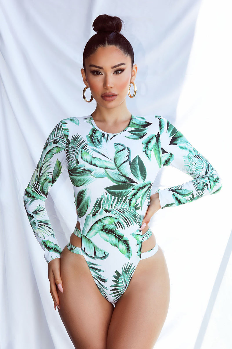 Scuba Vacation Long Sleeve One Piece Swimsuit Green combo