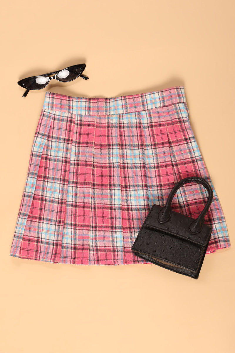 Mini Pretty In Plaid Pleated Skirt Pink combo