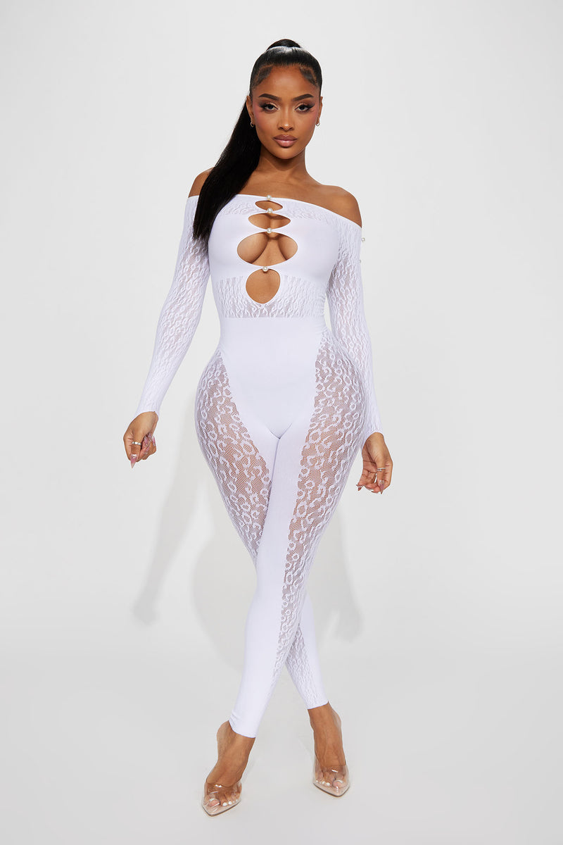 Fashion nova white sales lace jumpsuit
