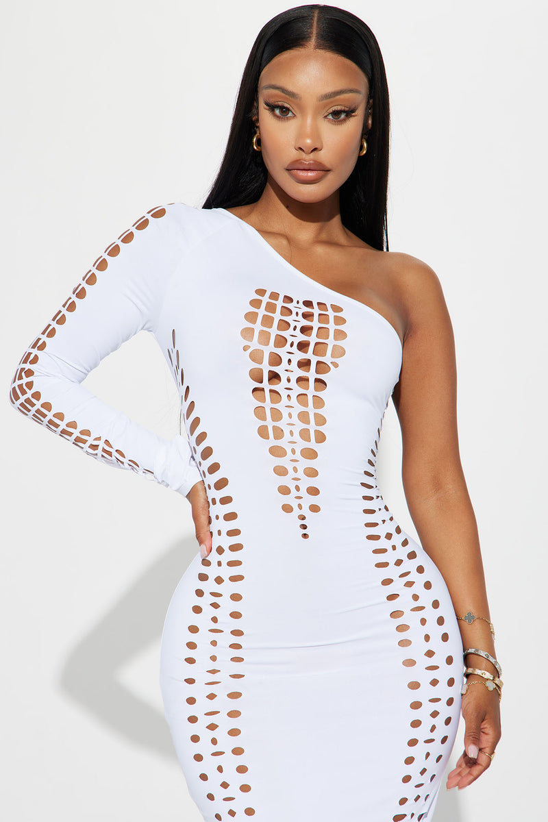 White long sleeve dress fashion nova store