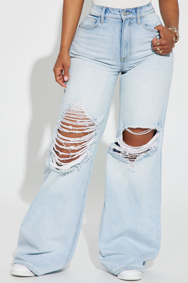 Ripped Light Wash Distressed Baggy Jeans